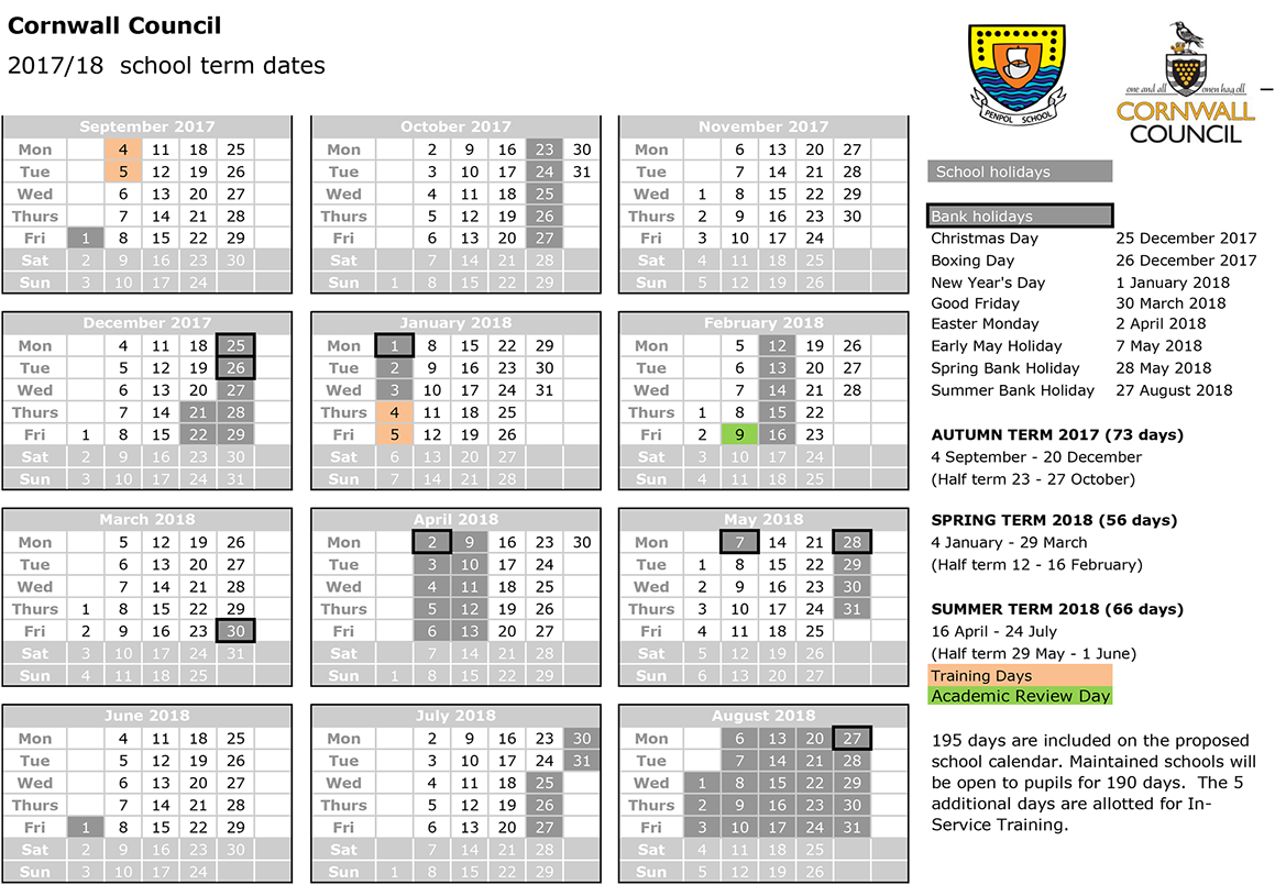 term dates 201718 Penpol Primary School